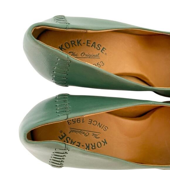 Kork Ease Simone Ace Leather High Heel Pumps Block Slip On Green Brown Size 9 - Picture 6 of 10